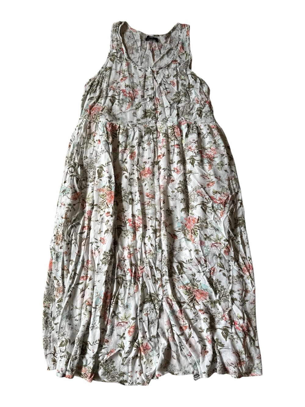 Frye White Floral Tiered Maxi Dress with Pink & Green Print